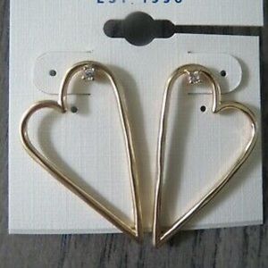 Lucky BRAND Goldtone Open Heart Clear Crystal Accent Drop Earrings Jwel4984